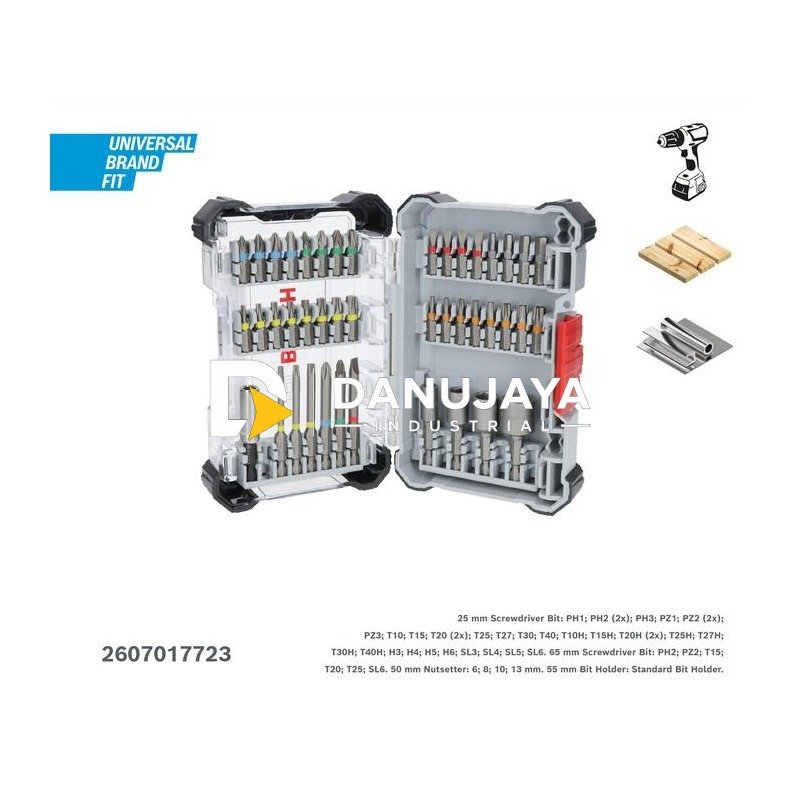 BOSCH 43 Pcs Extra Hard Screwdriver Bit Set 2607017723 | Set Mata Obeng Lengkap - 2607017723