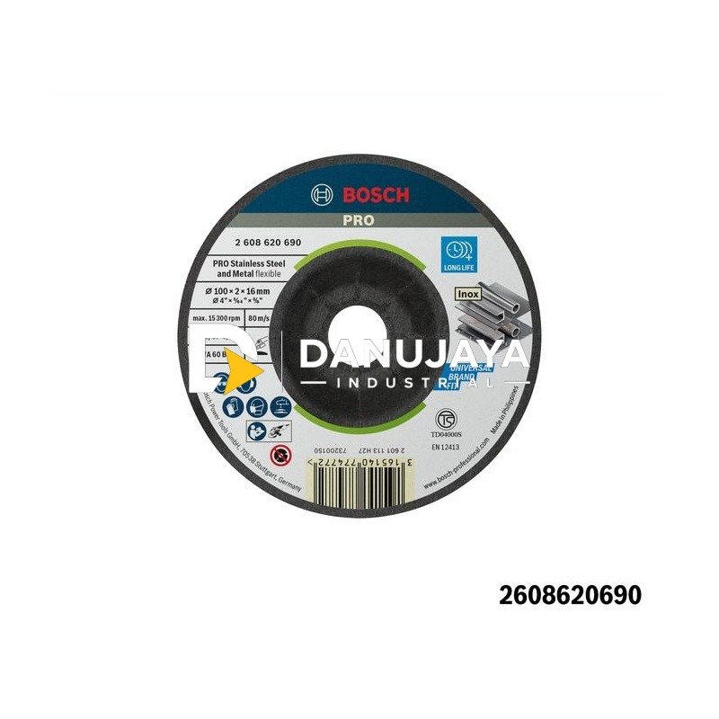 BOSCH Mata Gerinda Potong untuk Stainless 4" - Inox Cutting Disc PRO Semi-Flexible WA60TBF | Batu Gerinda Cakram Pemotong Besi Logam untuk Angle Grinder - 2608620690