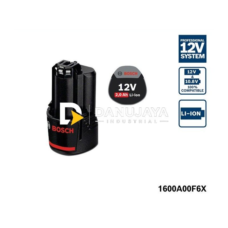 BOSCH PRO Baterai 12V 2.0Ah - Battery GBA | Unit Baterai Lithium Ion untuk Cordless, Awet & Tahan Lama - Garansi Resmi - 1600A00F6X