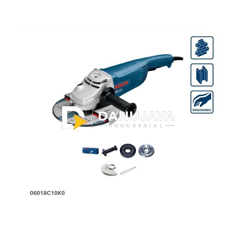 BOSCH PRO GWS 2200 Angle Grinder 9" 2200W | Gerinda Tangan Listrik Heavy Duty untuk Potong & Gerinda Logam - 06018C10K0