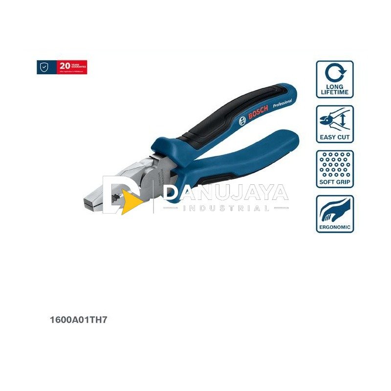 BOSCH Tang Kombinasi Universal 180 mm Professional | Combination Pliers Heavy Duty Cr-V Steel High Leverage Grip Anti Slip - 1600A01TH7