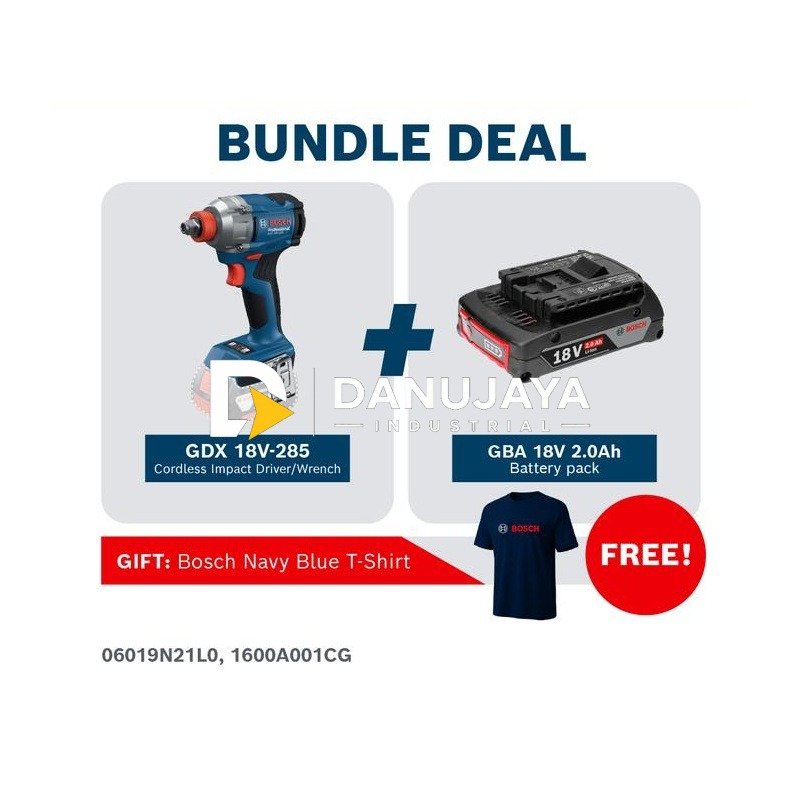 [BUNDLE] BOSCH PRO GDX 18V-285 Impact Driver/Wrench Brushless 18V 2-in-1 + Baterai PRO GBA 18V 2.0Ah + Carrying Case 06019N21L0 1600A001CG