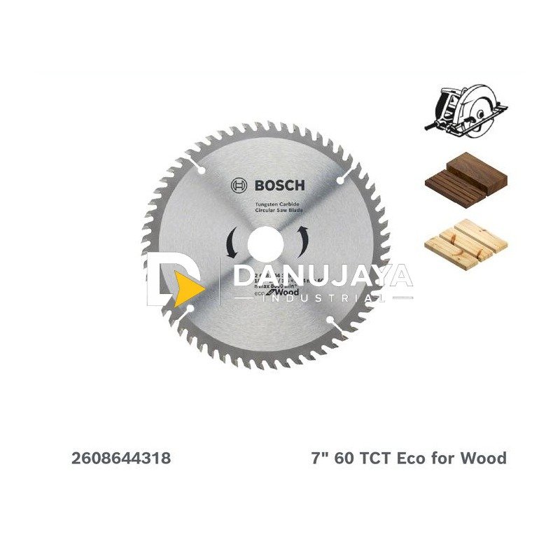 BOSCH Mata Gergaji Bundar untuk Kayu 7" 60 T - Circular Saw Blade Eco for Wood | Tungsten Bilah Potong Kayu, Gergaji Genggam - 2608644318