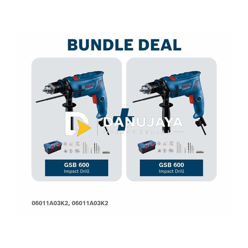 [BUNDLE] BOSCH Mesin Bor Impact 600W GSB 600 2 Pcs / Impact Drill - 06011A03K2