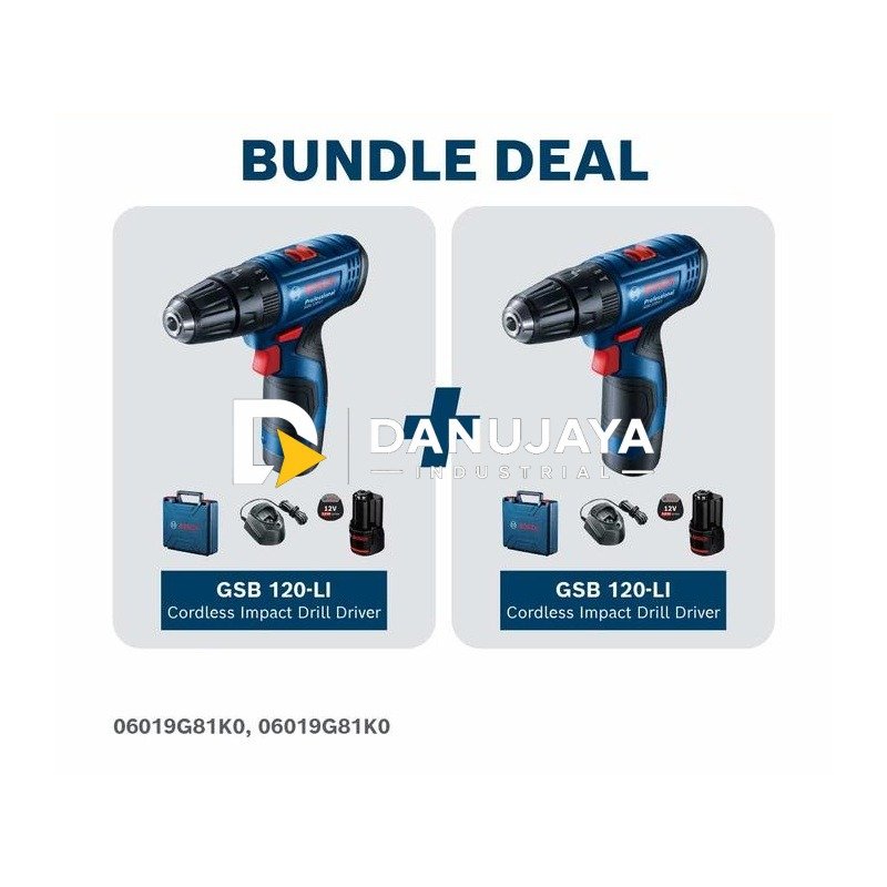 [BUNDLE] BOSCH Mesin Bor Tembok Baterai Tanpa Kabel GSB 120-LI / Cordless Impact Drill 2 Pcs - 06019G81K0