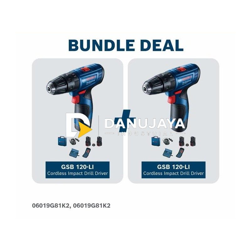 [BUNDLE] BOSCH Mesin Bor Tembok Baterai Tanpa Kabel GSB 120-LI / Cordless Impact Drill 2 Pcs - 06019G81K2