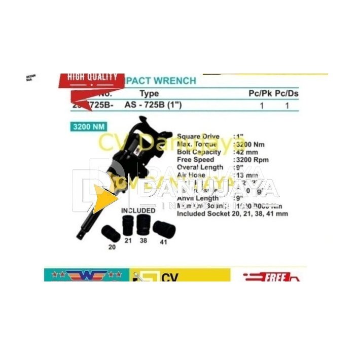 Air impact wrench wipro AS-725B 1in - impek wipro 1in