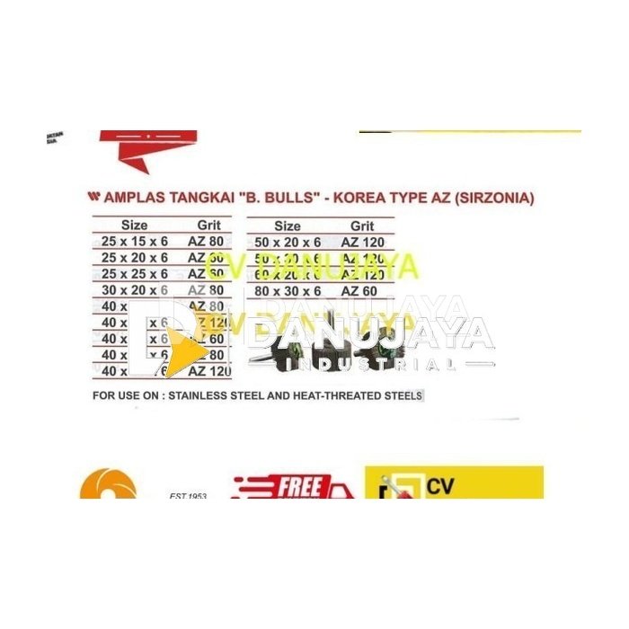Amplas Tangkai Sirzonia 40x30x6 mm Grit AZ Kinik AZ 60
