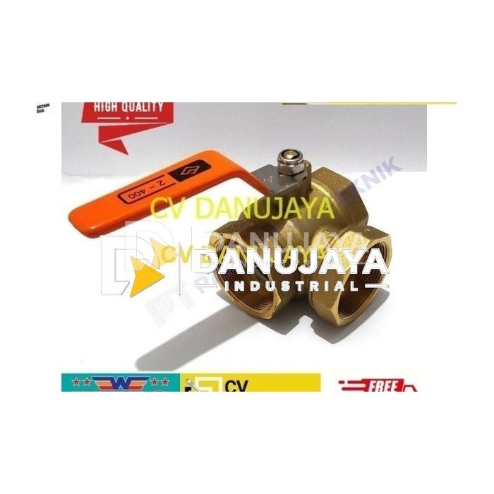 Ball valve 3 way 2" / kran cabang tiga kuningan triway / Sailing Onda