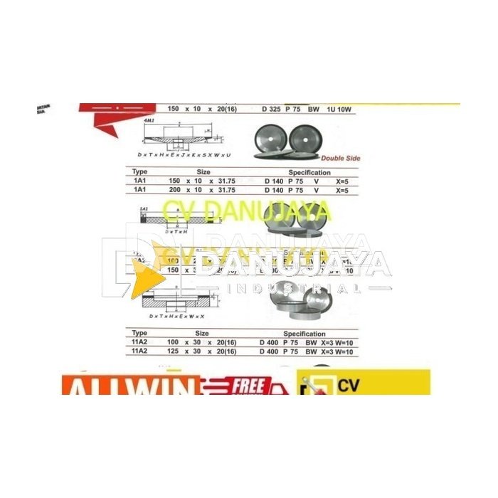 Diamond Wheel Grinding Gerinda Straight 150x10x31.75 - Allwin 1A1