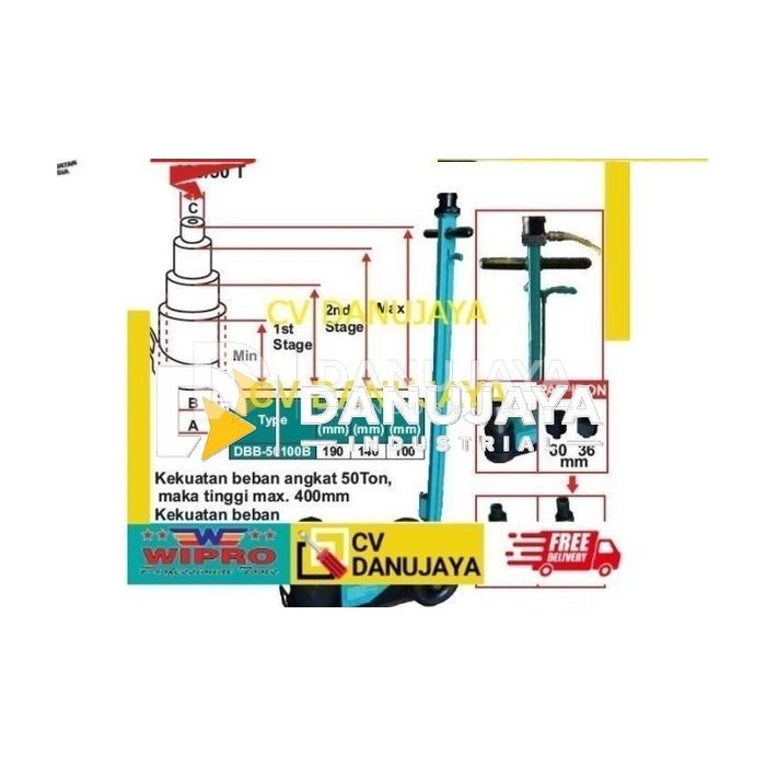 DONGKRAK BOTOL hydraulic bottle MODEL BUAYA 100 TON DBB-50100B WIPRO