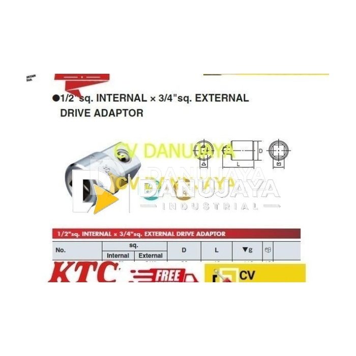 Drive Adaptor Chrome M1/2 x F3/4 KTC BA3040