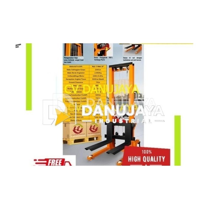 Hand Stacker Lift Electric Forklift Electrik 2 Ton 2 Meter Handlift