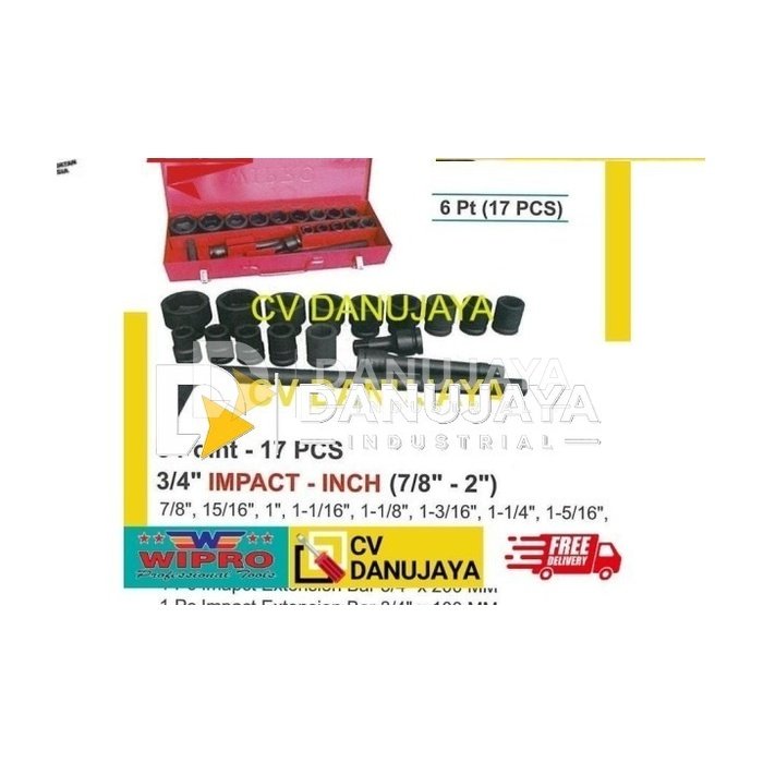 Impact Socket Set INCH Sq.Dr 3/4" 6Pt 17Pcs Wipro