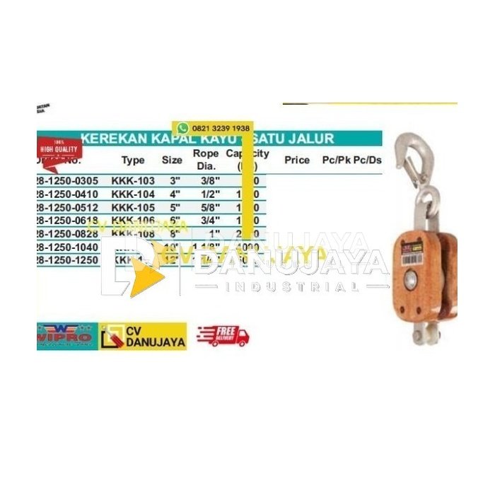 Kerekan Kerek Sling Tali Kapal Kayu Satu Jalur Size 12" KKK-112 WIPRO