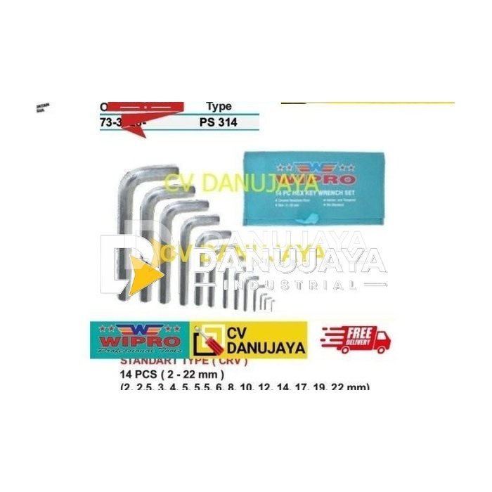 Kunci L Set 14 Pcs "WIPRO" (CRV) Type PS 314 Wipro