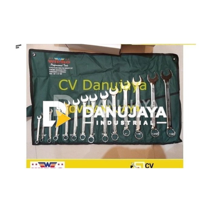 Kunci Ring Pas (CR) CRV Inch (3/8" - 1-1/4") set 14 Pcs - Wipro