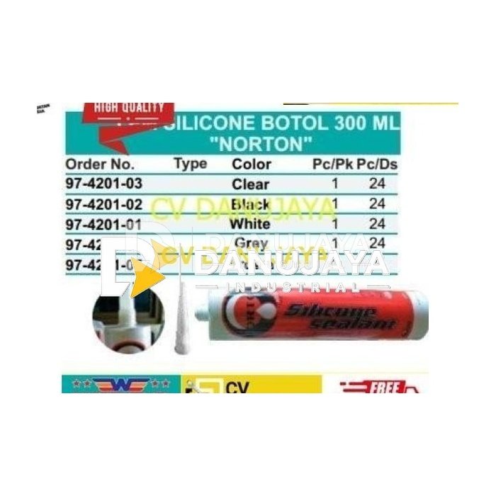LEM SILICONE SILIKON BOTOL 300 ML LEM KACA NORTON - CLEAR - WIPRO