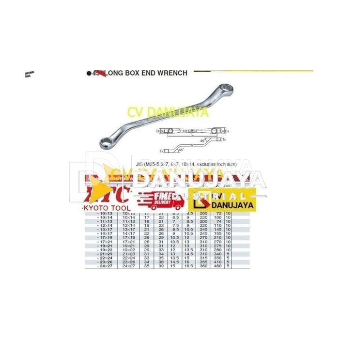 Long Box End Wrench Kunci 45 Degree Size 10x12mm KTC M25-10x12