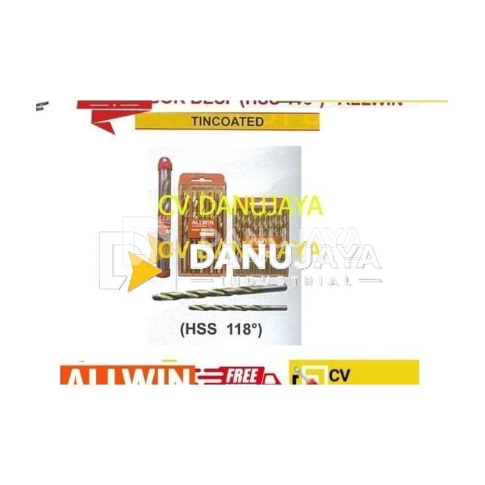 Mata Bor Besi HSS 118 derajat size 2 mm Tincoated - Allwin