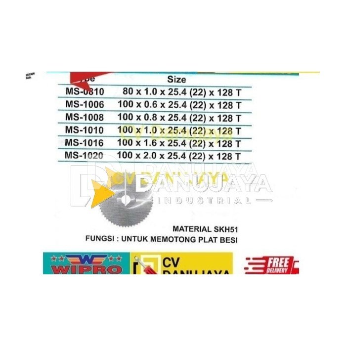 Metal Slitting Saw SKH 51 Size MS-1008 100 × 0.8 × 25.4 (22) × 128 T