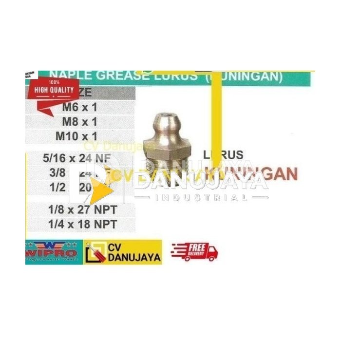 Naple Nepel Napple Grease Gemuk Oli Lurus Kuningan M10 x1 Wipro