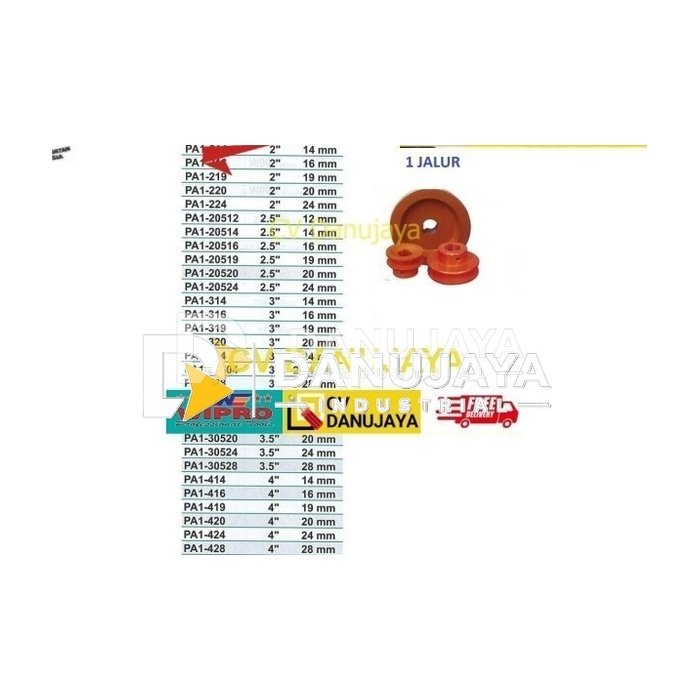 Pully Aluminium Heavy Duty 1 Jalur OD.4 Inch ID.19 mm PA1-419 WIPRO