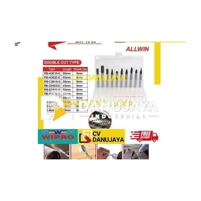 Rotary Burr Bur TCT set 10 Pcs Shank 6mm ALLWIN BRT 10-06