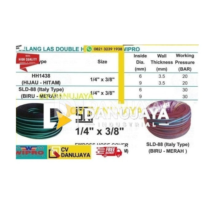Selang Las Double Heavy Duty Sizi 1/4 x 3/8 Inch Wipro HH1438