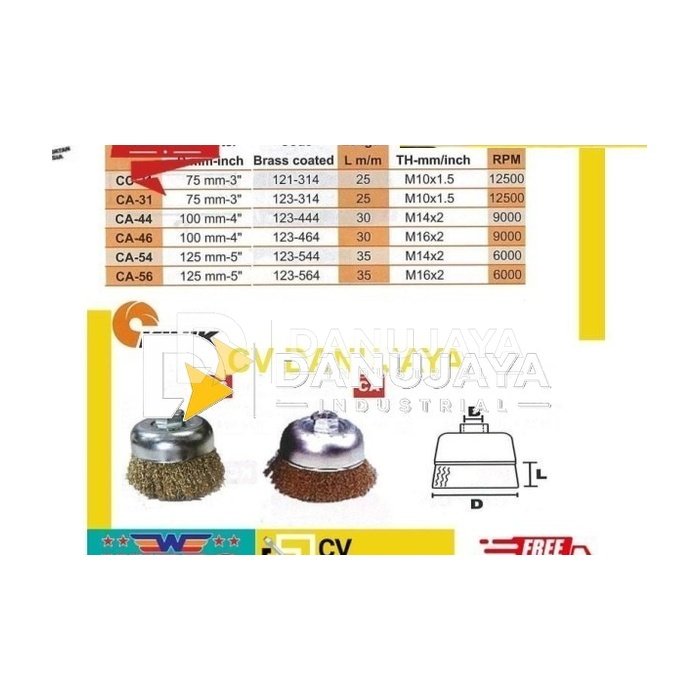 Sikat Mangkok Heavy Duty For Electric Tools 3"-75mm - Kinik CA31