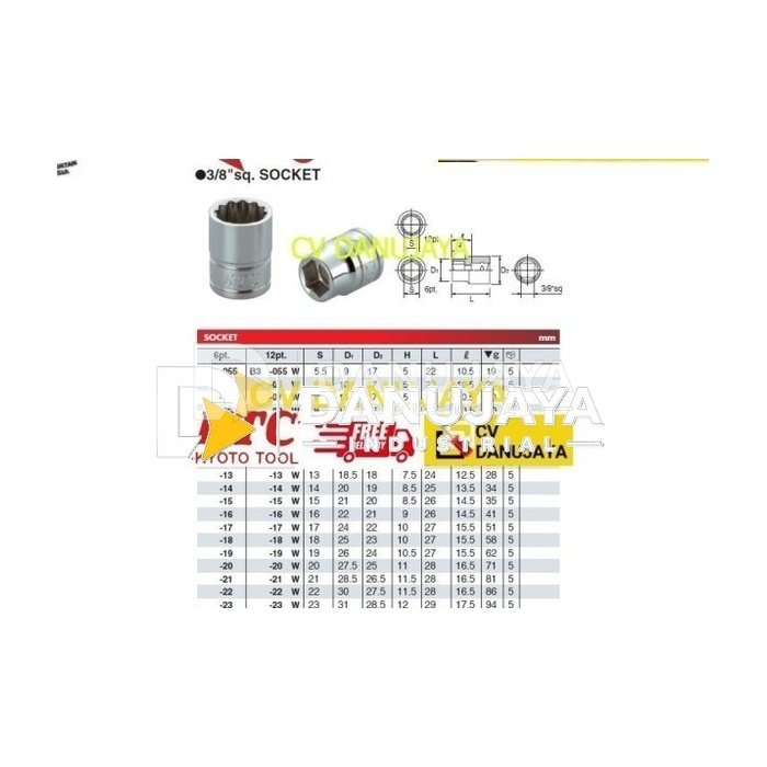 Socket Sock Shock Standard Chrome Sq. 3/8" 6Pt Size 5.5mm KTC B3-055