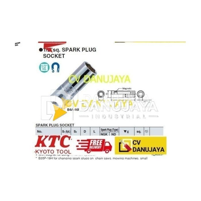 Spark Plug Socket Sock Shock Mata Kunci Sq. 1/2" size 16mm KTC B4A-16P