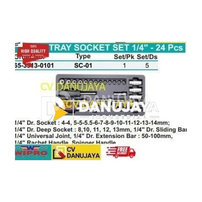 TOOLS TRAY SOCKET Mata Kunci Sock SET 1/4" - 24 Pcs - WIPRO