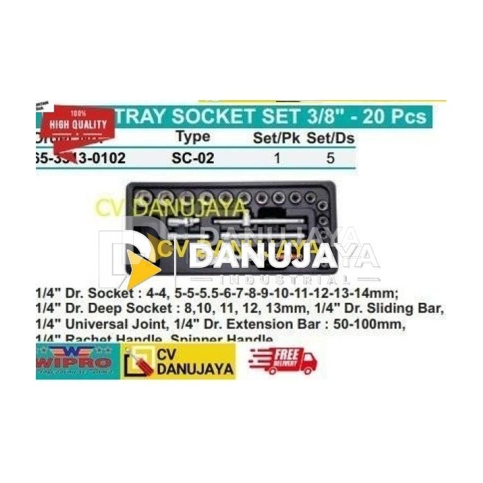 TOOLS TRAY SOCKET Mata Kunci Sock SET 3/8" - 20 Pcs - WIPRO