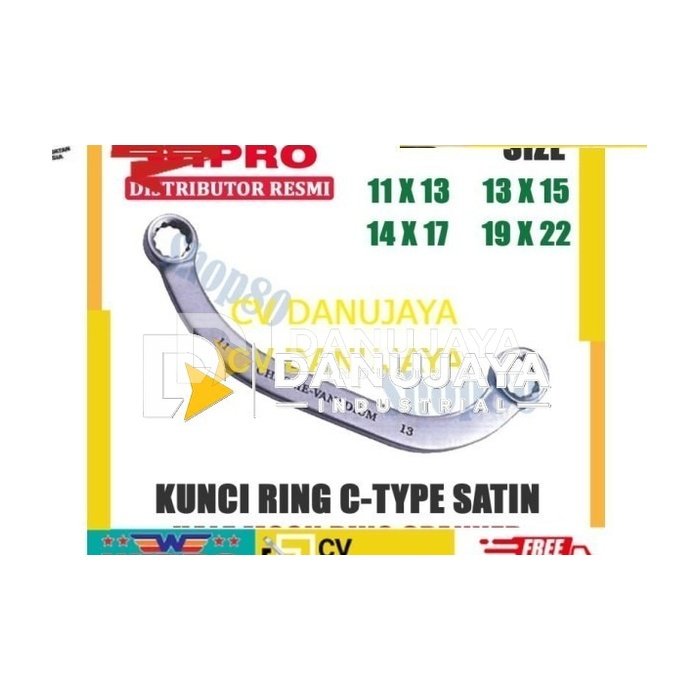 Wipro Kunci Ring C Satin Half Moon Spanner 11 13 14 15 17 19 22 mm