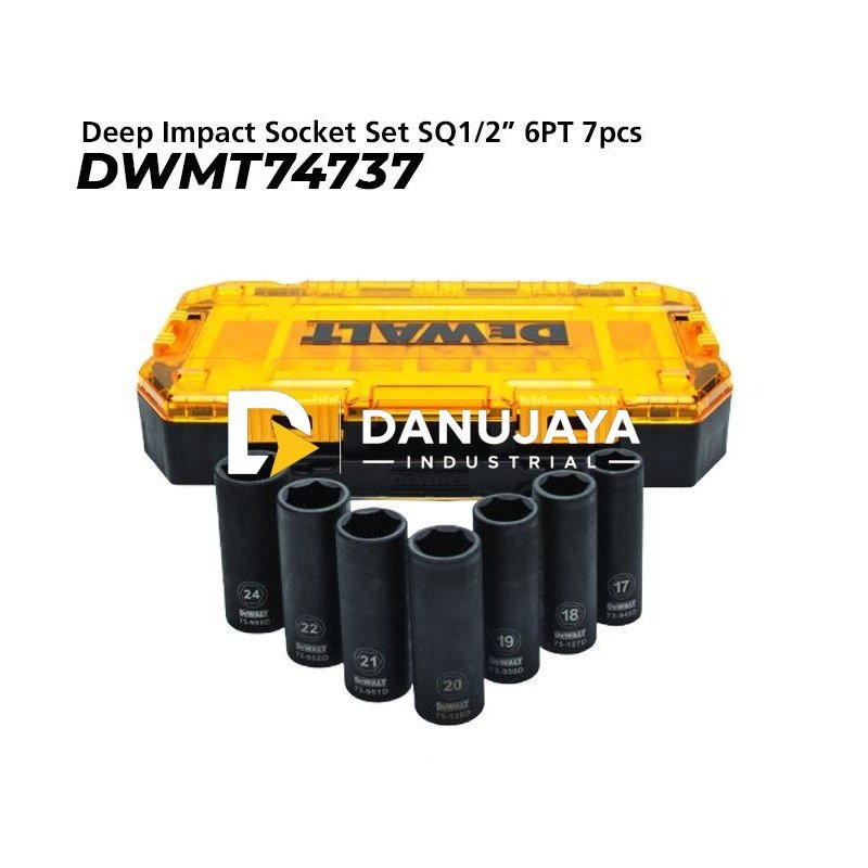 Dewalt Deep Impact Socket Set / Kunci Sok Socket SQ 1/2" 6PT 7pcs In Toughbox DWMT74737