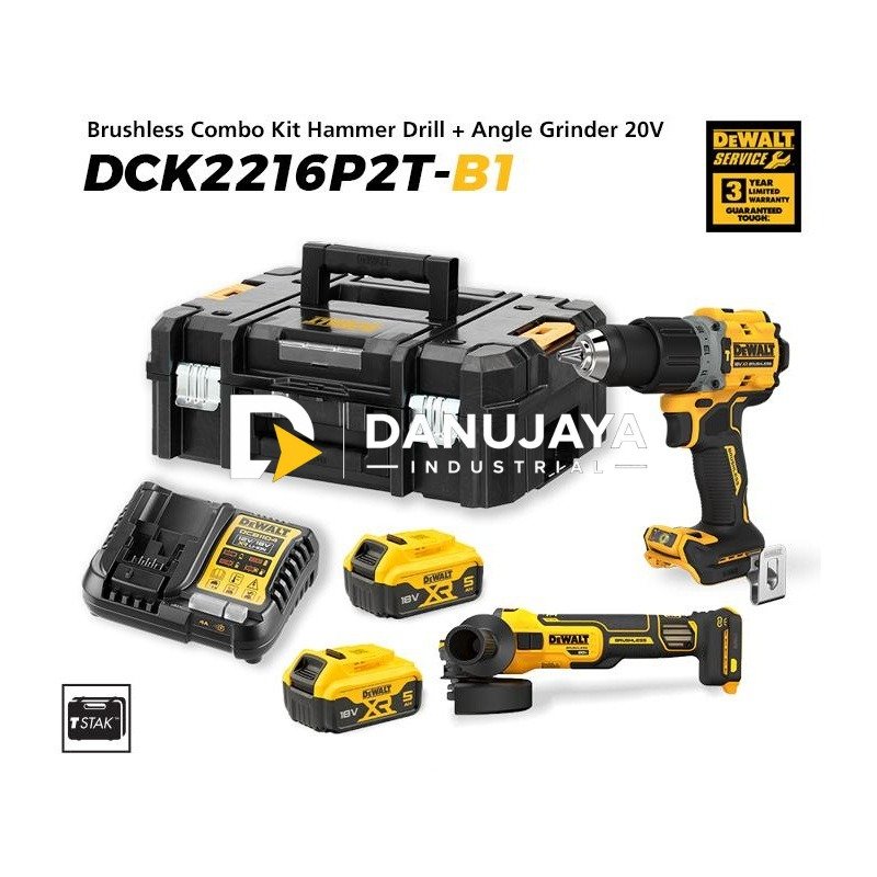 Dewalt Brushless Combo Kit Hammer Drill (DCD805) + Angle Grinder (DCG409)18/20V Max DCK2216P2T-B1