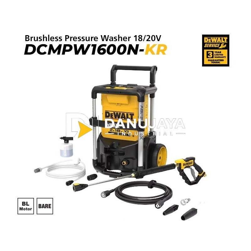 Dewalt Brushless Pressure Washer / Mesin Steam Kendaraan 18/20Volt Max 165 Bar DCMPW1600N-KR