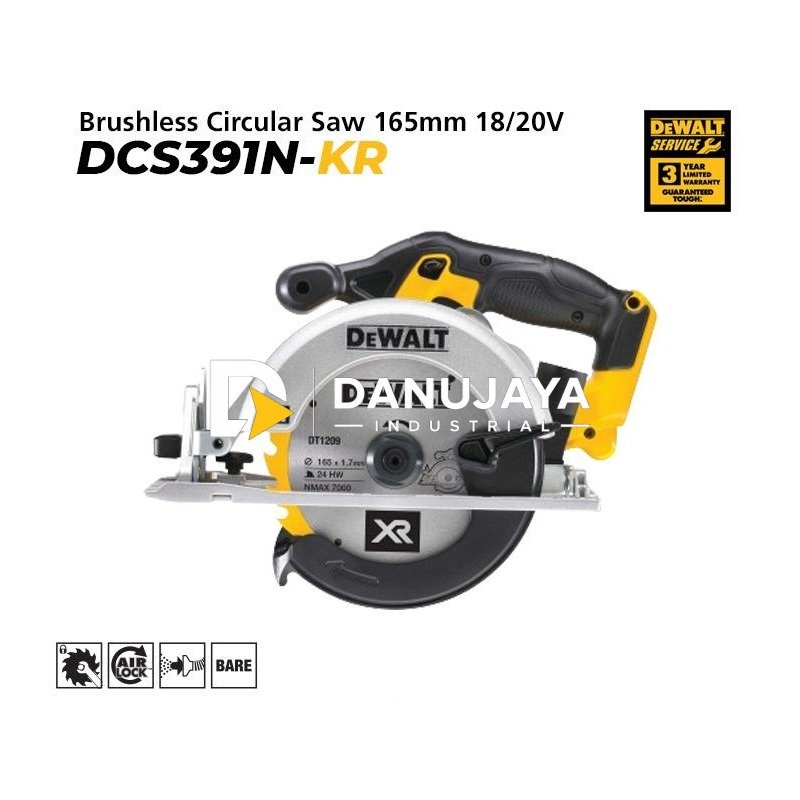 Dewalt Brushless Circular Saw / Gergaji Sirkel Baterai 18/20V (max) 6"/165mm DCS391N-KR