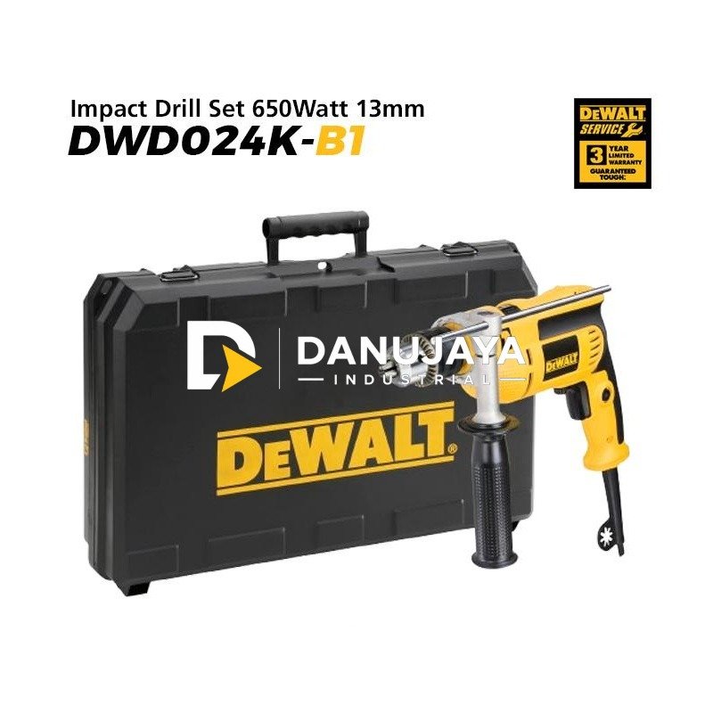 Dewalt Impact Drill Set / Bor Impact Listrik 650W 13mm DWD024K-B1