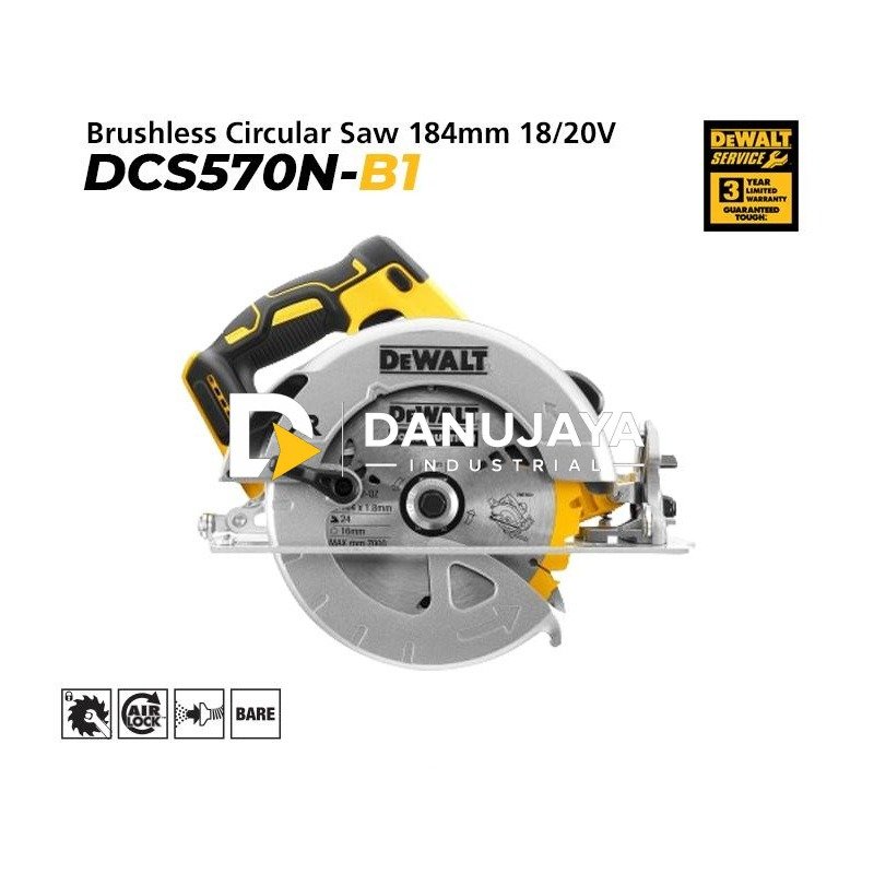 Dewalt Brushless Circular Saw / Gergaji Sirkel Baterai 18/20V (max) 7"/184mm DCS570N-B1