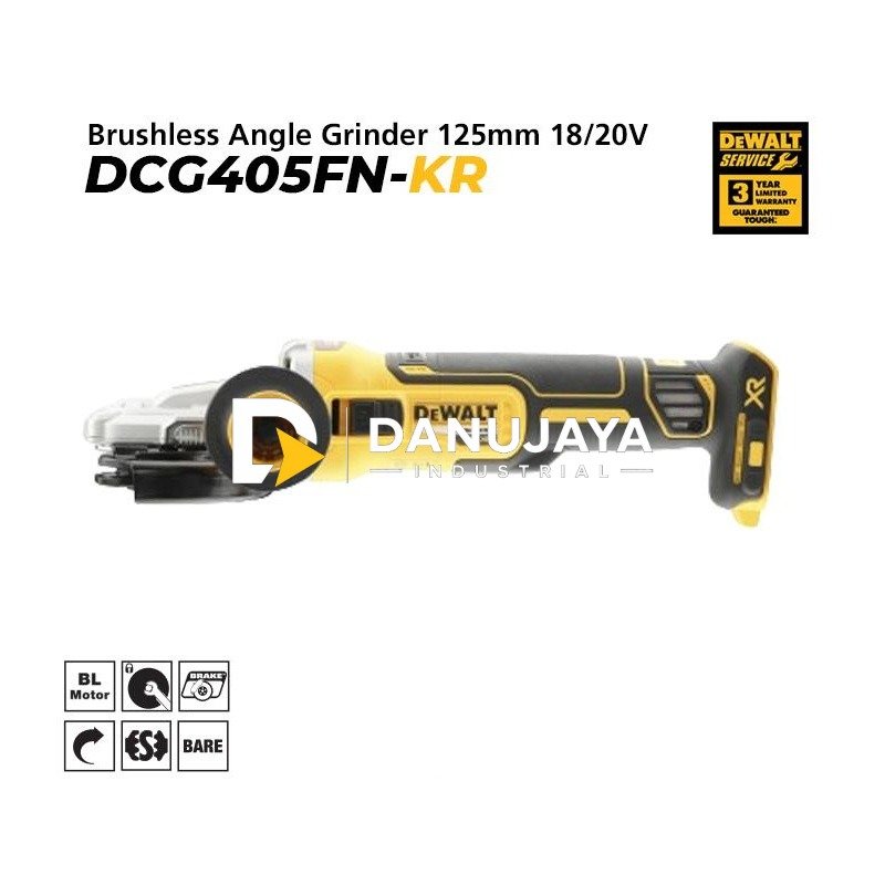 Dewalt Brushless Angle Grinder With Flat Head / Gerinda Tangan Baterai 18/20V 125mm DCG405FN-KR
