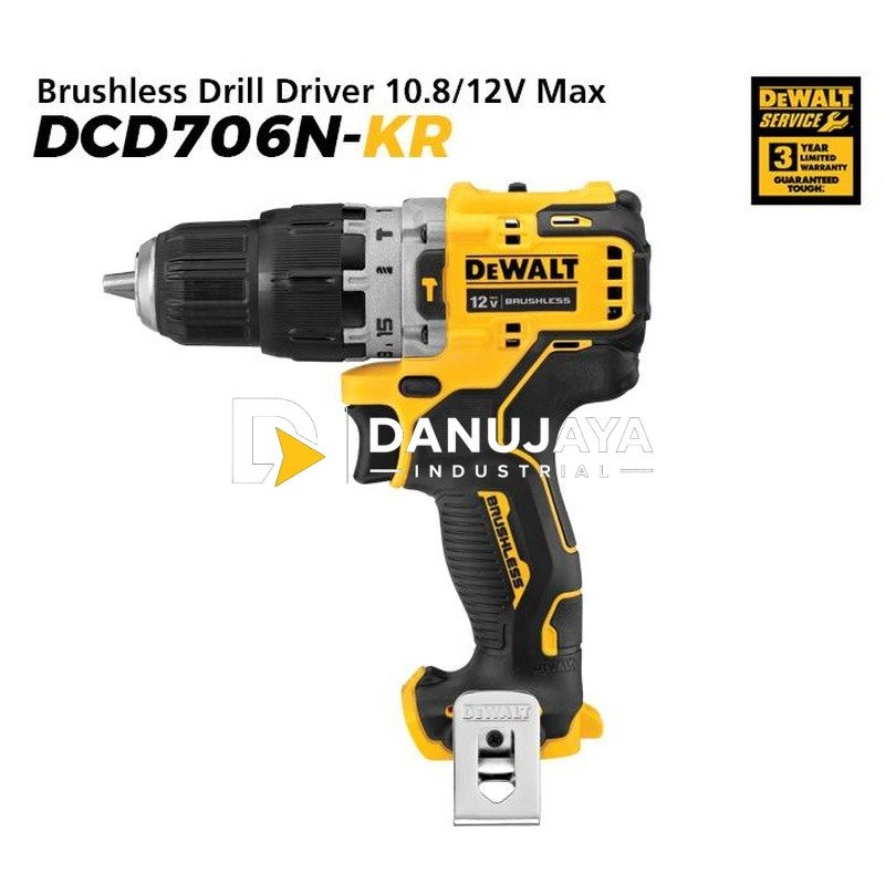 Dewalt Brushless Hammer Drill Driver / Bor Tembok Baterai 10.8/12V Max DCD706N-KR