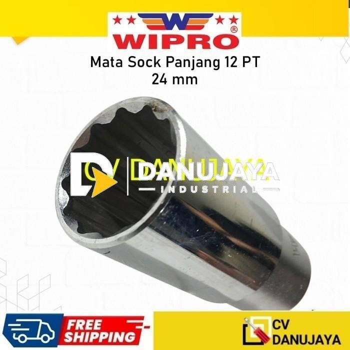 Deep Wall Wipro DR. 12 PT 24 mm Mata Kunci Sock Shock Soket Socket Sok Panjang Wipro CRV chrome vanadium steel