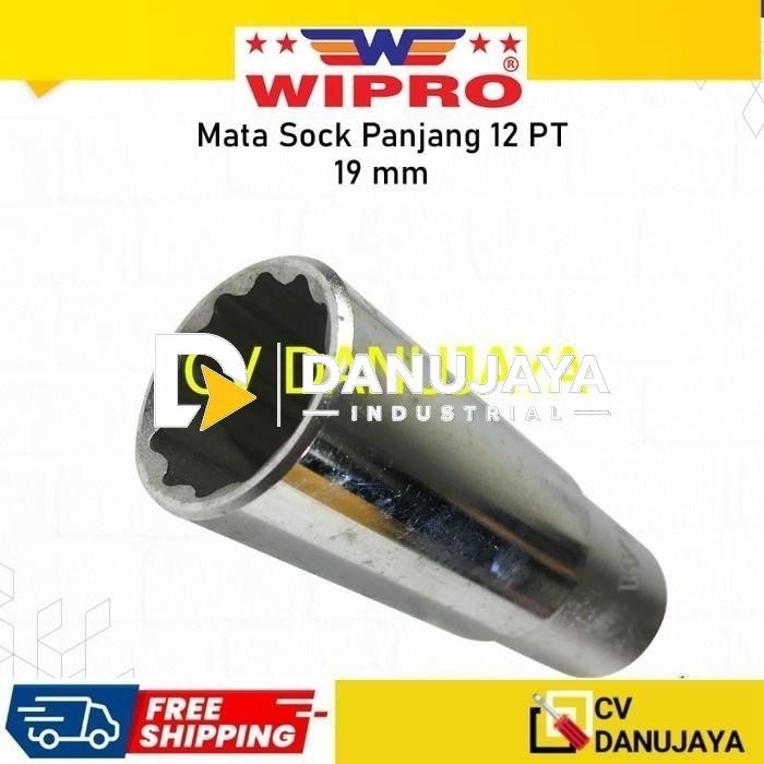 Deep Wall Wipro DR. 12 PT 19 mm Mata Kunci Sock Shock Soket Socket Sok Panjang Wipro CRV chrome vanadium steel