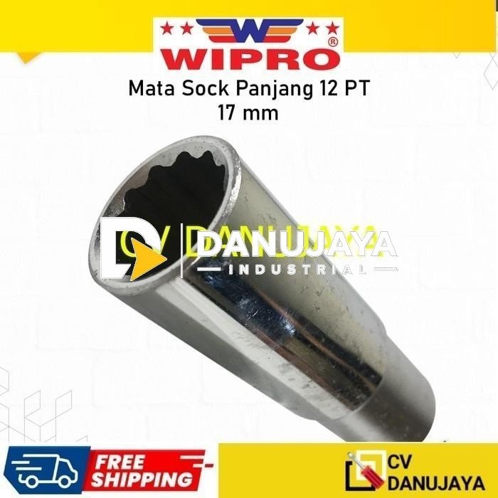 Deep Wall Wipro DR. 12 PT 17 mm Mata Kunci Sock Shock Soket Socket Sok Panjang Wipro CRV chrome vanadium steel