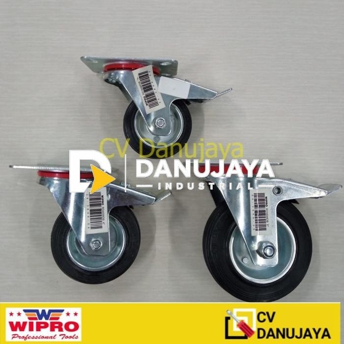 Roda Troly Troli Trolley Karet Hidup + Rem Wipro (698DB) 3" / 4" / 5"