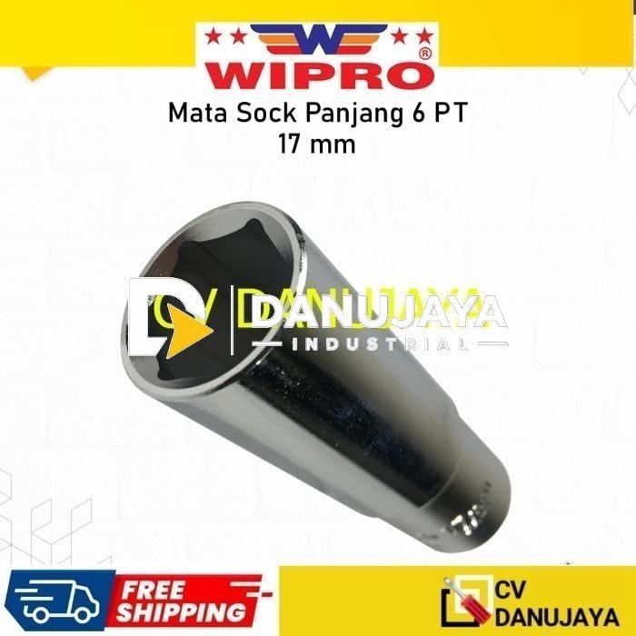 Deep Wall Wipro DR. 1/2" Inch 17 mm Mata Kunci Sock Shock Soket Socket Sok Panjang Wipro CRV chrome vanadium steel