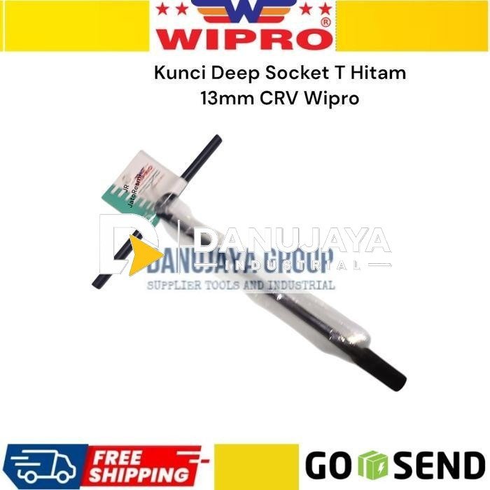 Kunci T 13mm 13 mm Deep Socket SHock Sock Sok Hitam Wipro Chrome Vanadium Heavy Duty