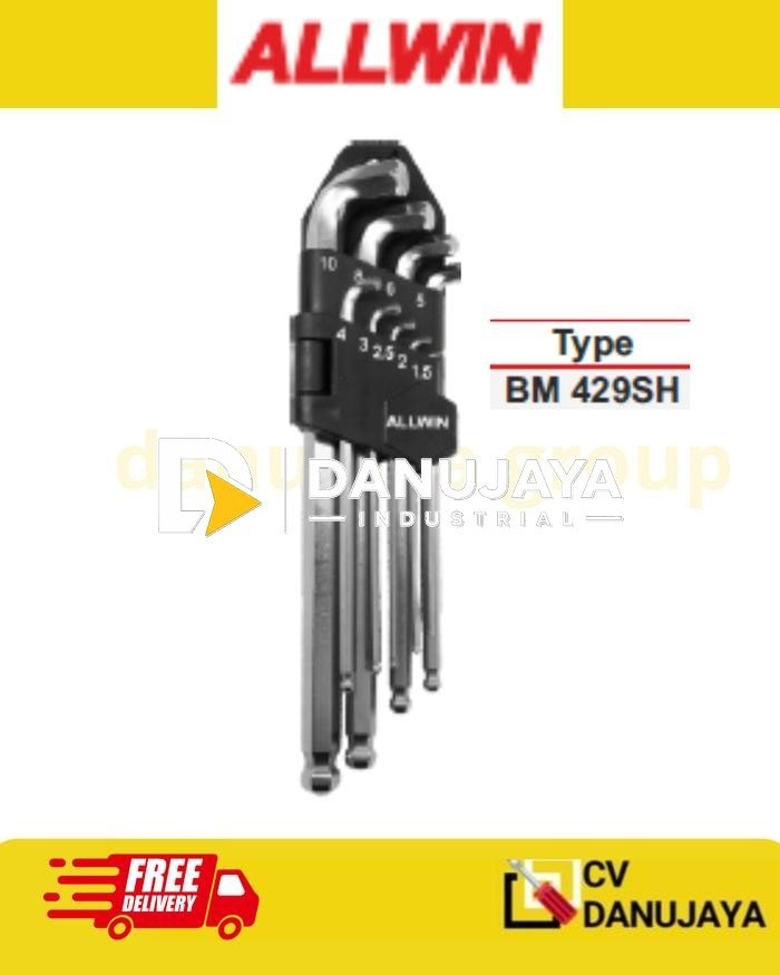 Kunci L Set 9PCS Long BM 429SH ALLWIN CRV Kepala Pendek 1.5 2 2.5 3 4 5 6 8 10mm Allen Key Panjang Set Kunci L Metric Bengkel Motor Mobil